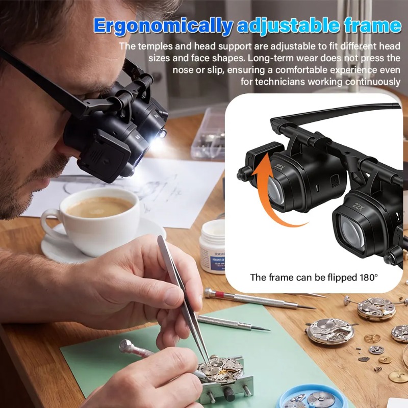 Electronics Repair Glasses - LED 조명이 있는 새로운 헤드 마운트