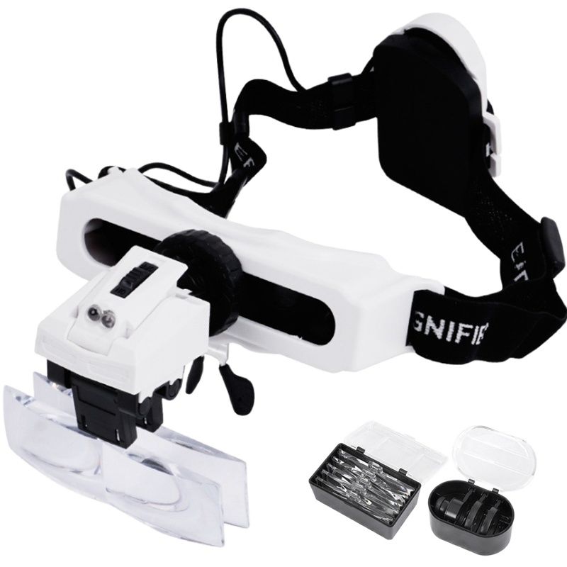 Electronics Repair Glasses - LED 조명이 있는 조명 헤드밴드 확대경,
