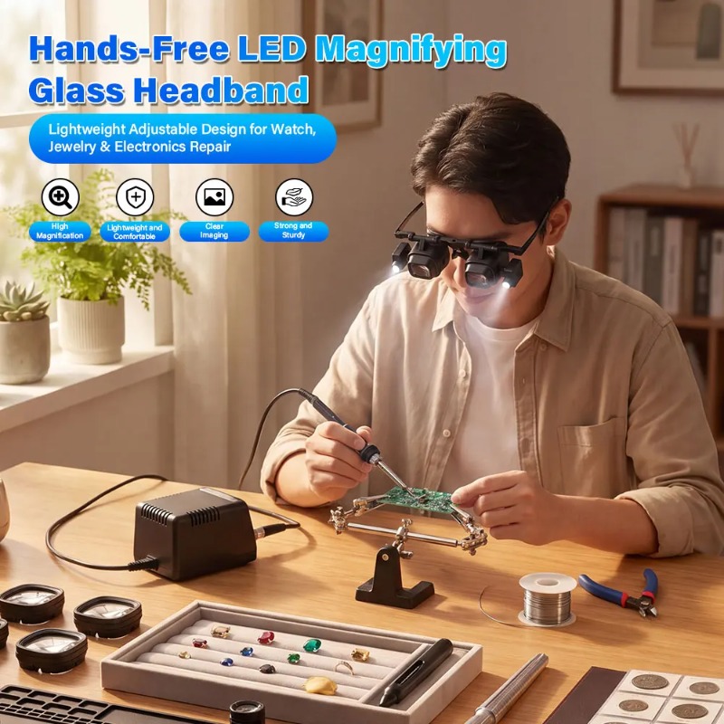 LED 조명이 있는 새로운 헤드 마운트 확대경 안경,  - Electronics Repair Glasses 리뷰 및 가격